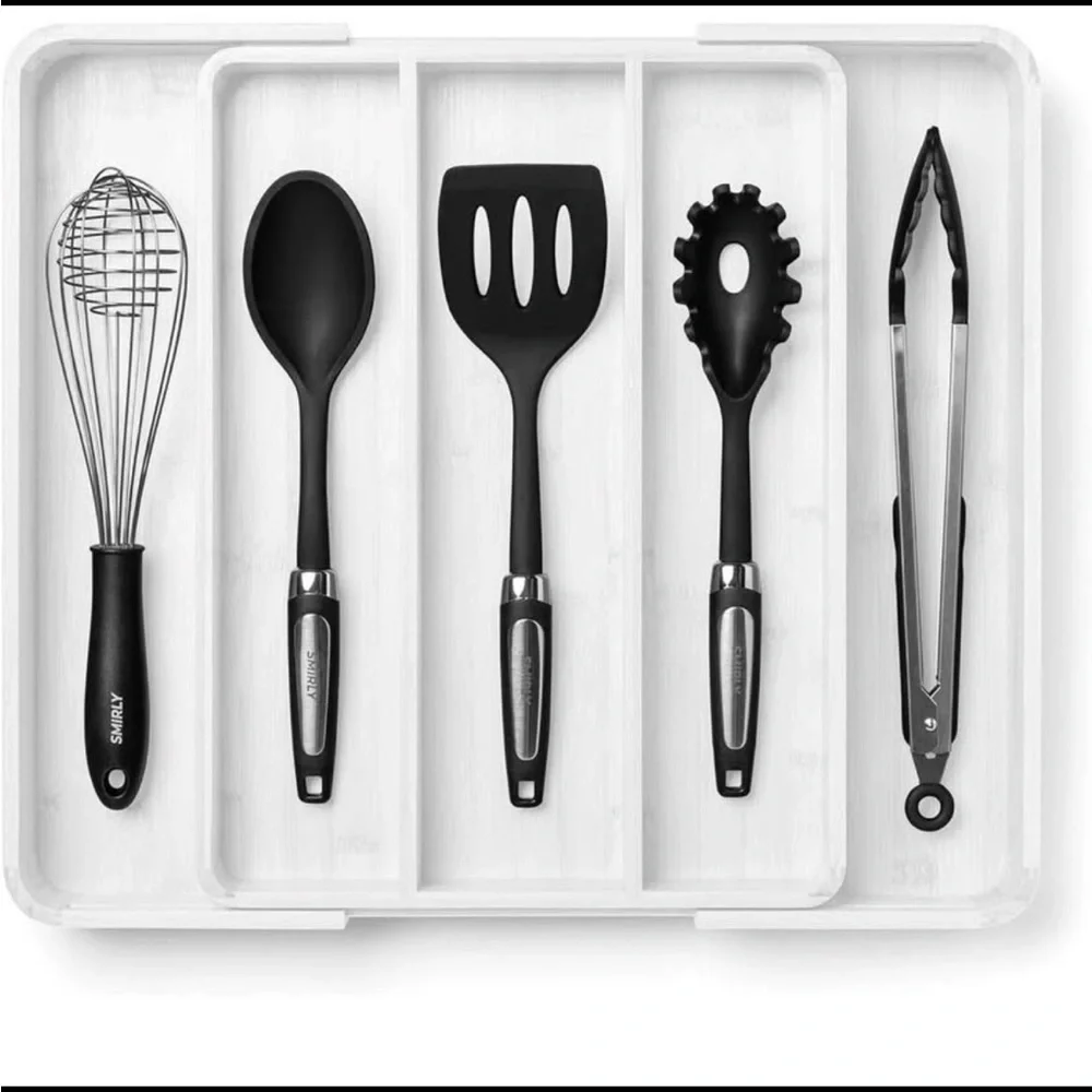 NWT White Bamboo Kitchen Drawer Organizer For Silverware